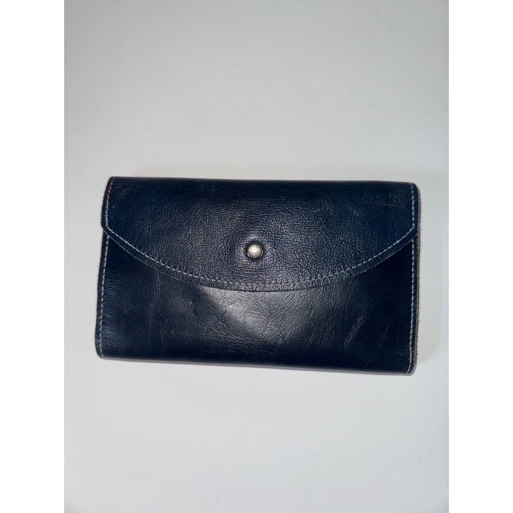 Sandalwood Cowhide Brazil Navy Blue Leather Trifold Wallet Snap Coin Pocket